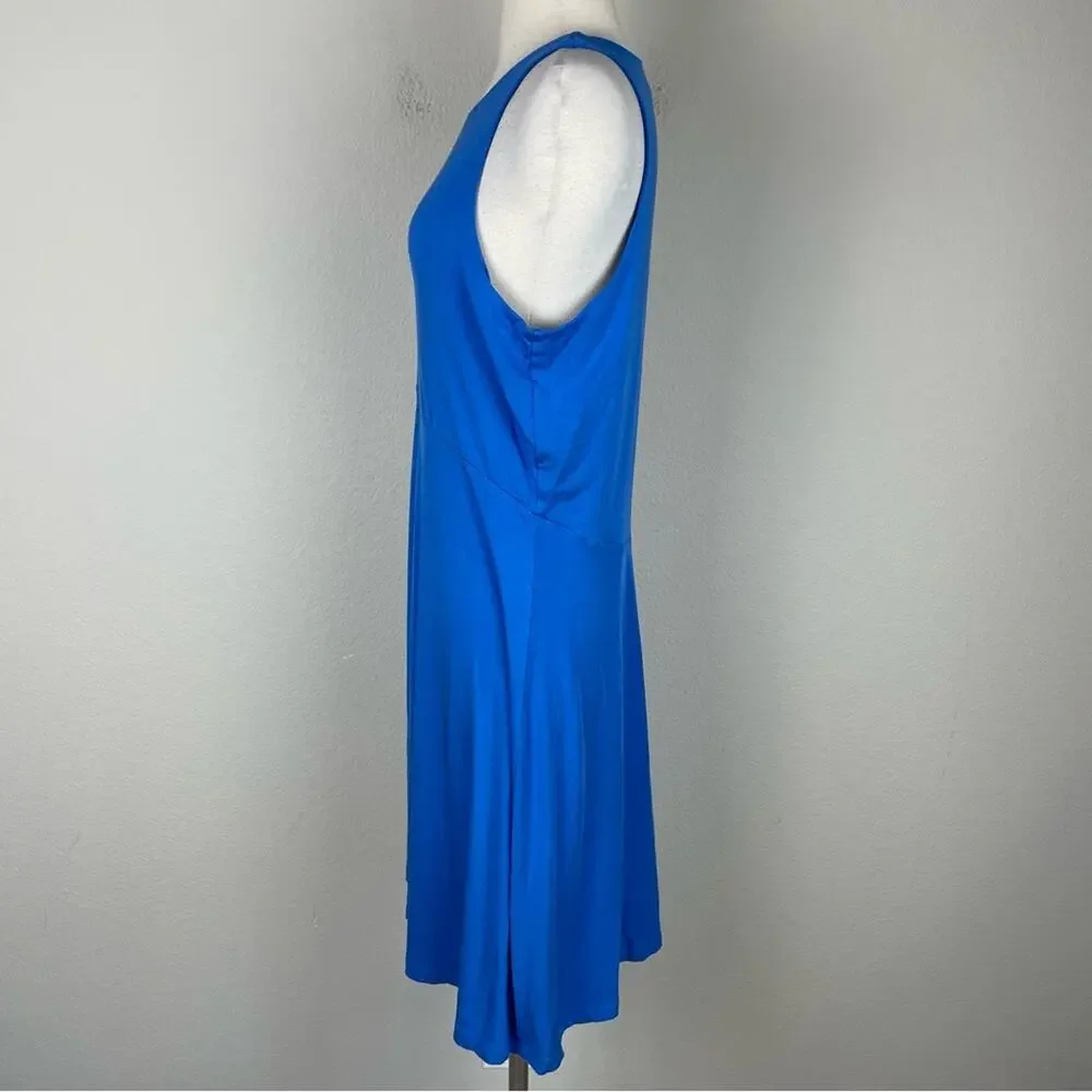 Athleta Blue Sleeveless Stretch Knit Crew Neck Midi Athletic Athleisure Dress Lg - Picture 4 of 9